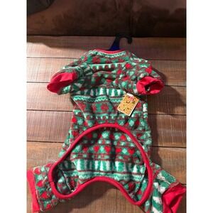 Tis the Season Dog Pajamas Large Green Red Fair Isle Fleece Holiday Pet Clothes